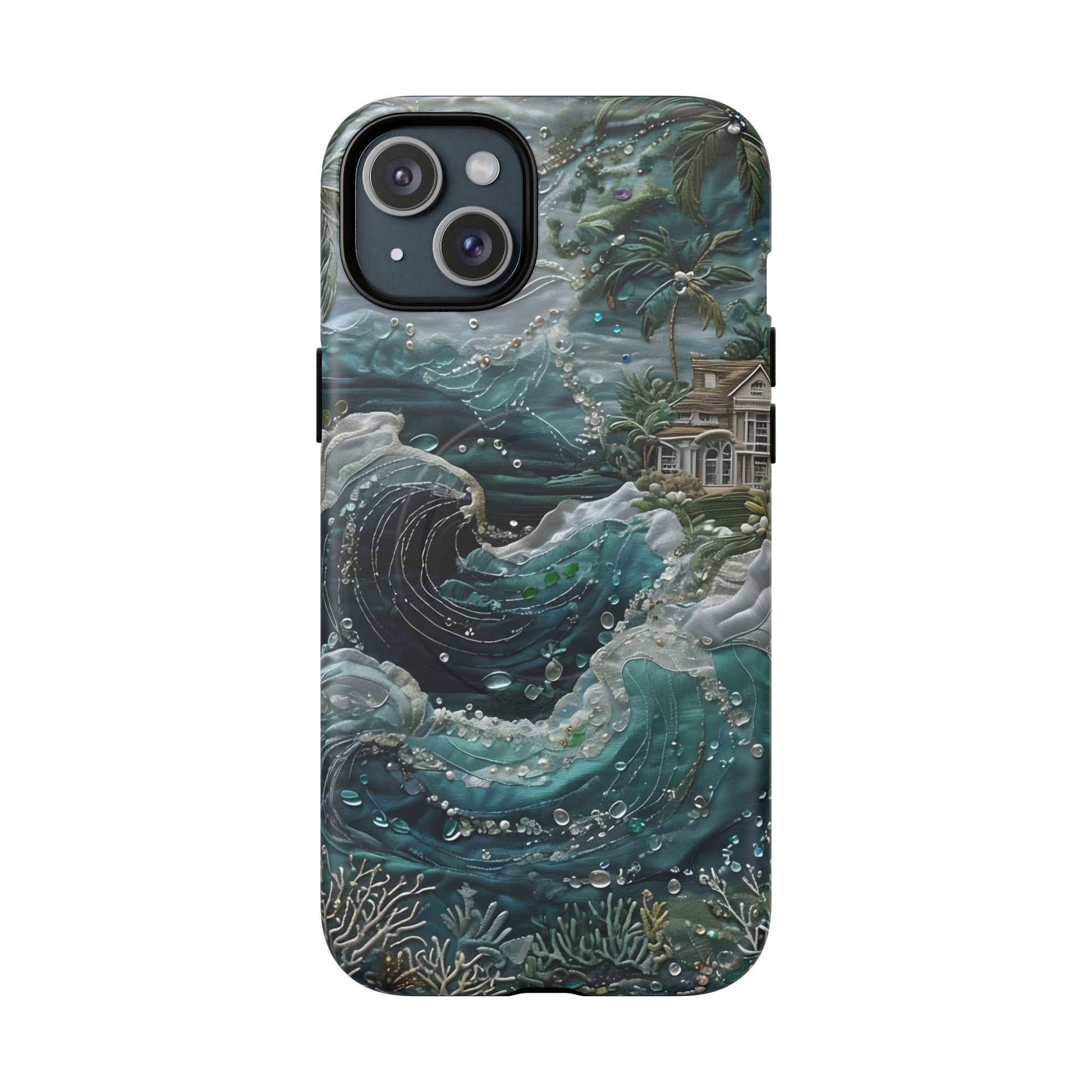 Tropical Midnight Wave - Artistic Ocean iPhone 15 Plus MagSafe Phone Case - Dramatic Blue Wave Design