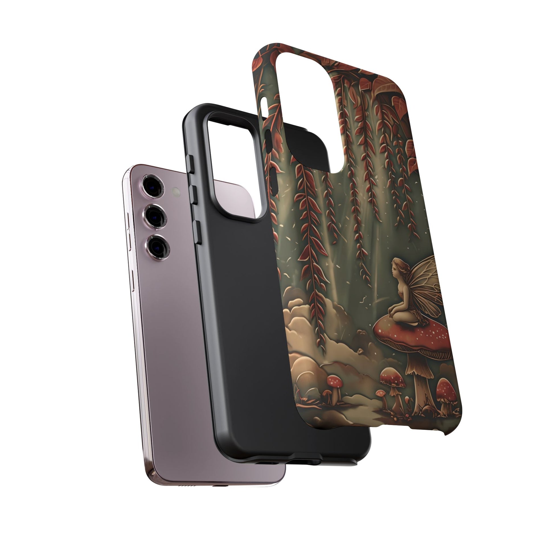 Willow Whisper - Tranquil Nature Art Samsung Galaxy S23 Plus Tough Phone Case - Serene Willow Tree & Meditative Figure Design