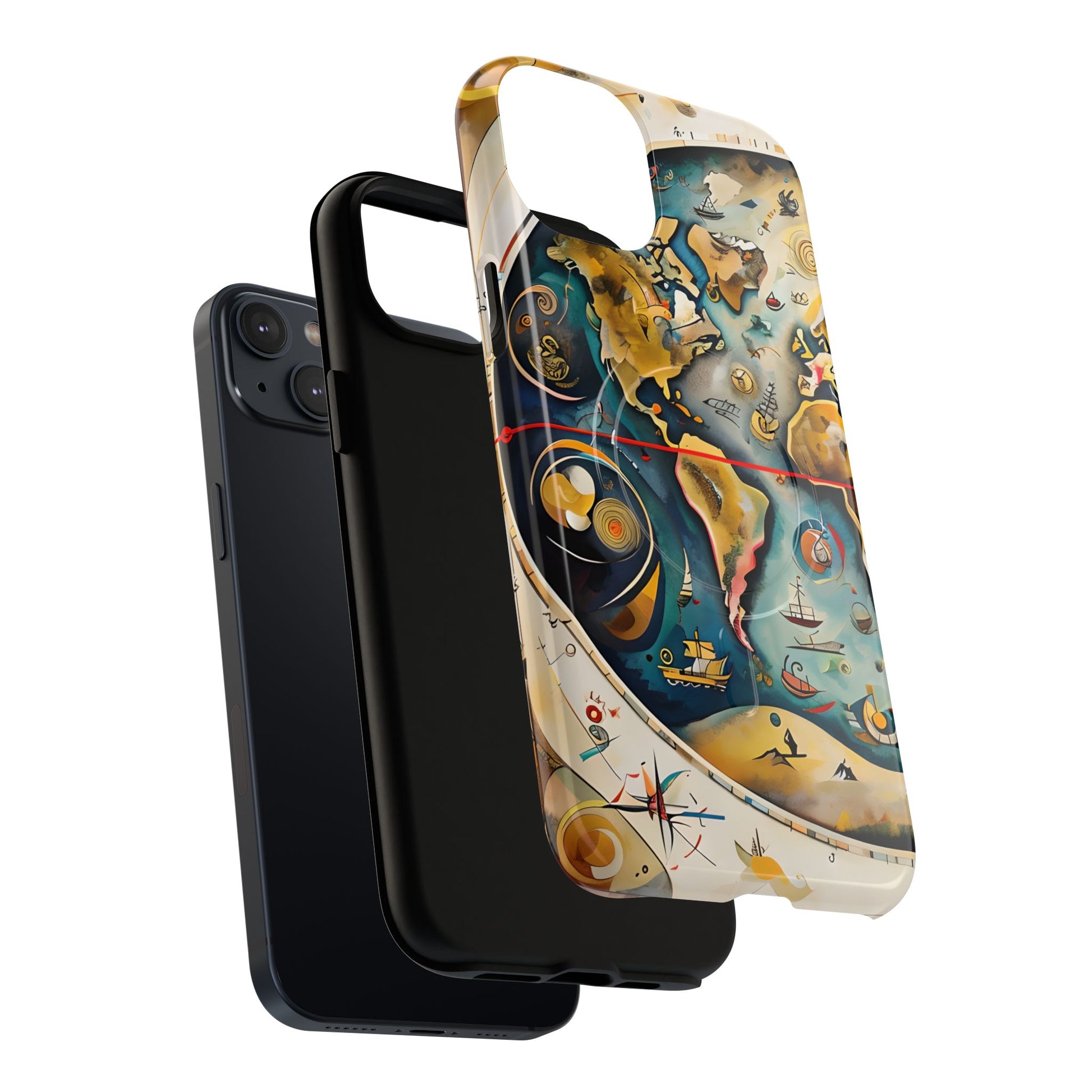 Celestial Map iPhone 14 Plus MagSafe Phone Case -Vintage Nautical World Map, Artistic Blue & Gold