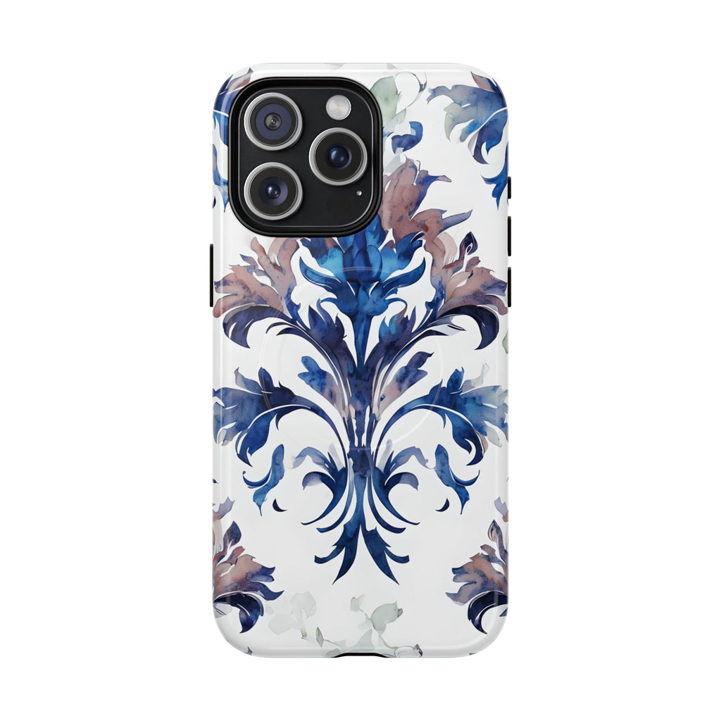 Delft Reverie - Elegant Blue & White iPhone 15 Pro Max MagSafe Phone Case - Dutch Delftware-Inspired Floral Design