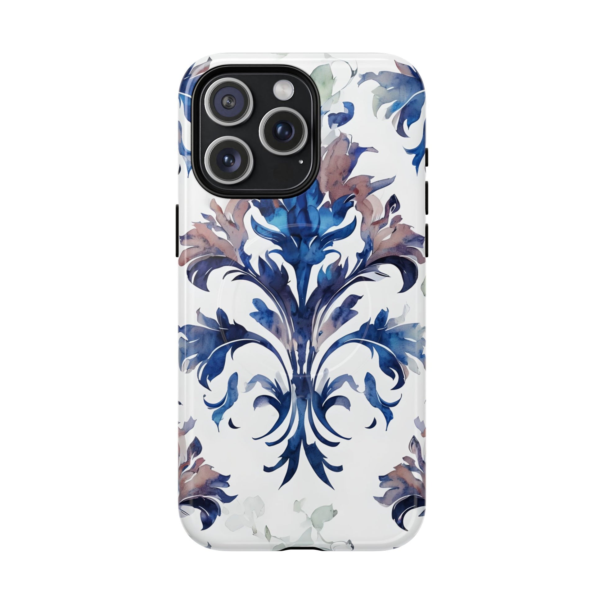 Delft Reverie - Elegant Blue & White iPhone 15 Pro Max MagSafe Phone Case - Dutch Delftware-Inspired Floral Design
