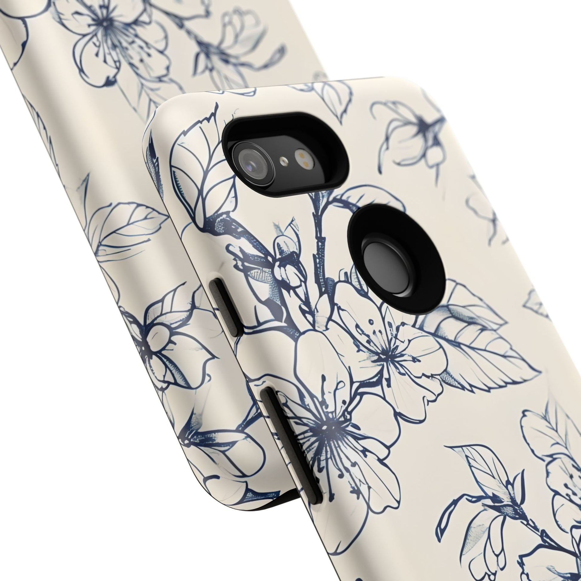 Blossom Sketch - Artistic Blue Floral Google Pixel 3 - Tough Phone Case - Hand-Drawn Botanical Design