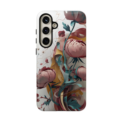 Blushing Peony Veil - Elegant Painterly Floral Samsung Galaxy Tough Phone Case - Soft Blush & Teal Peony Design