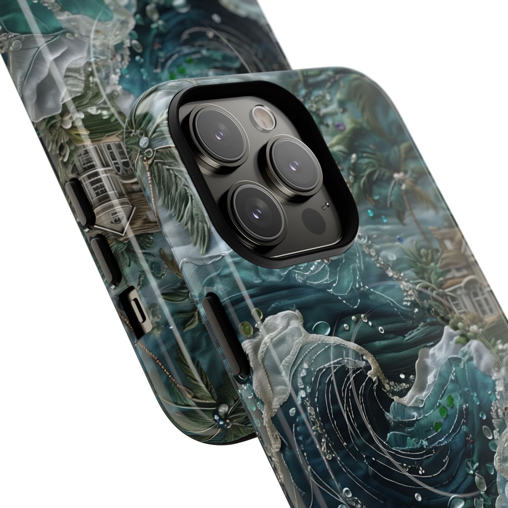 Tropical Midnight Wave - Artistic Ocean iPhone 14 Pro Max MagSafe Phone Case - Dramatic Blue Wave Design