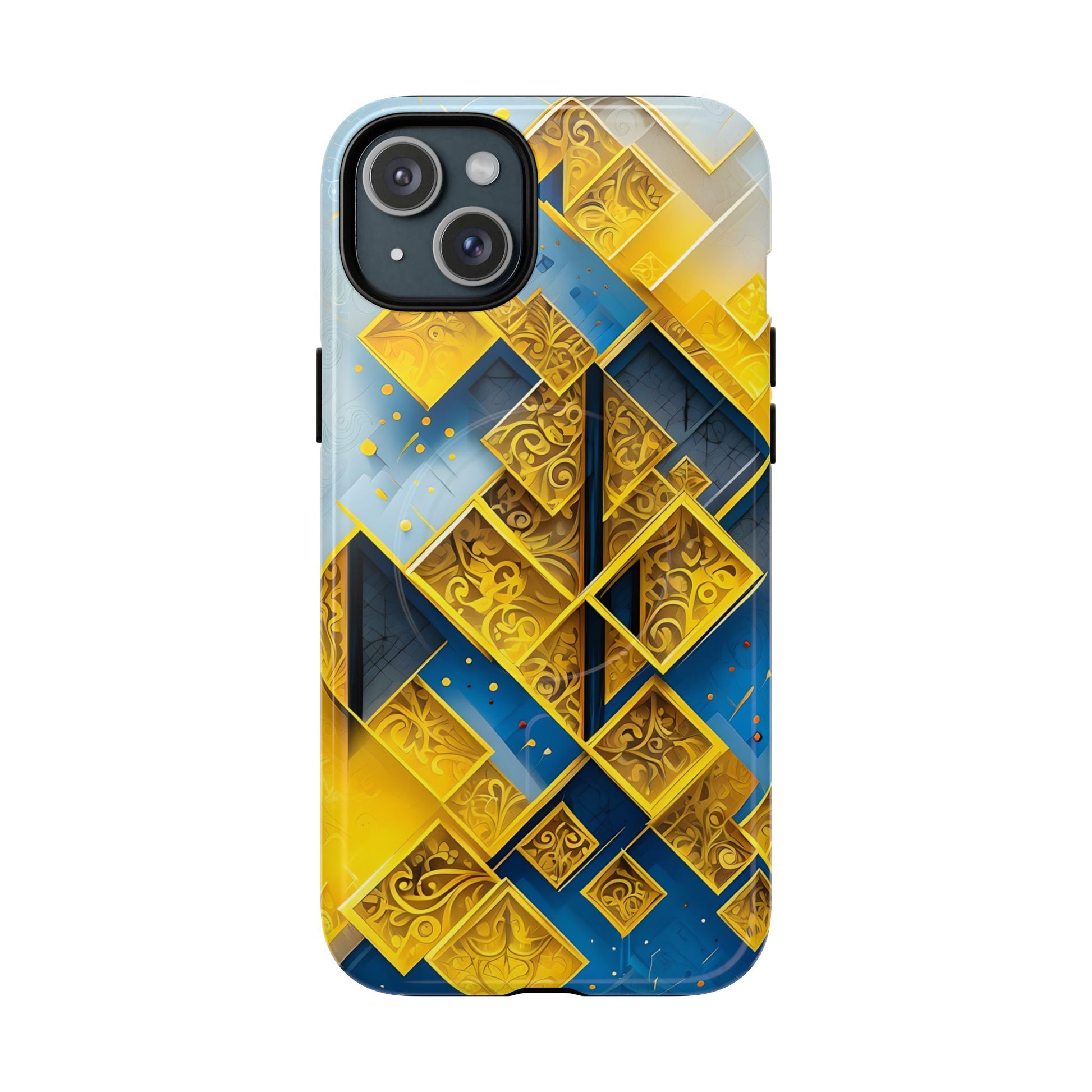 Golden Ascent Luxe Geometric iPhone 15 Plus- MagSafe Compatible - Elegant Abstract Gold Design