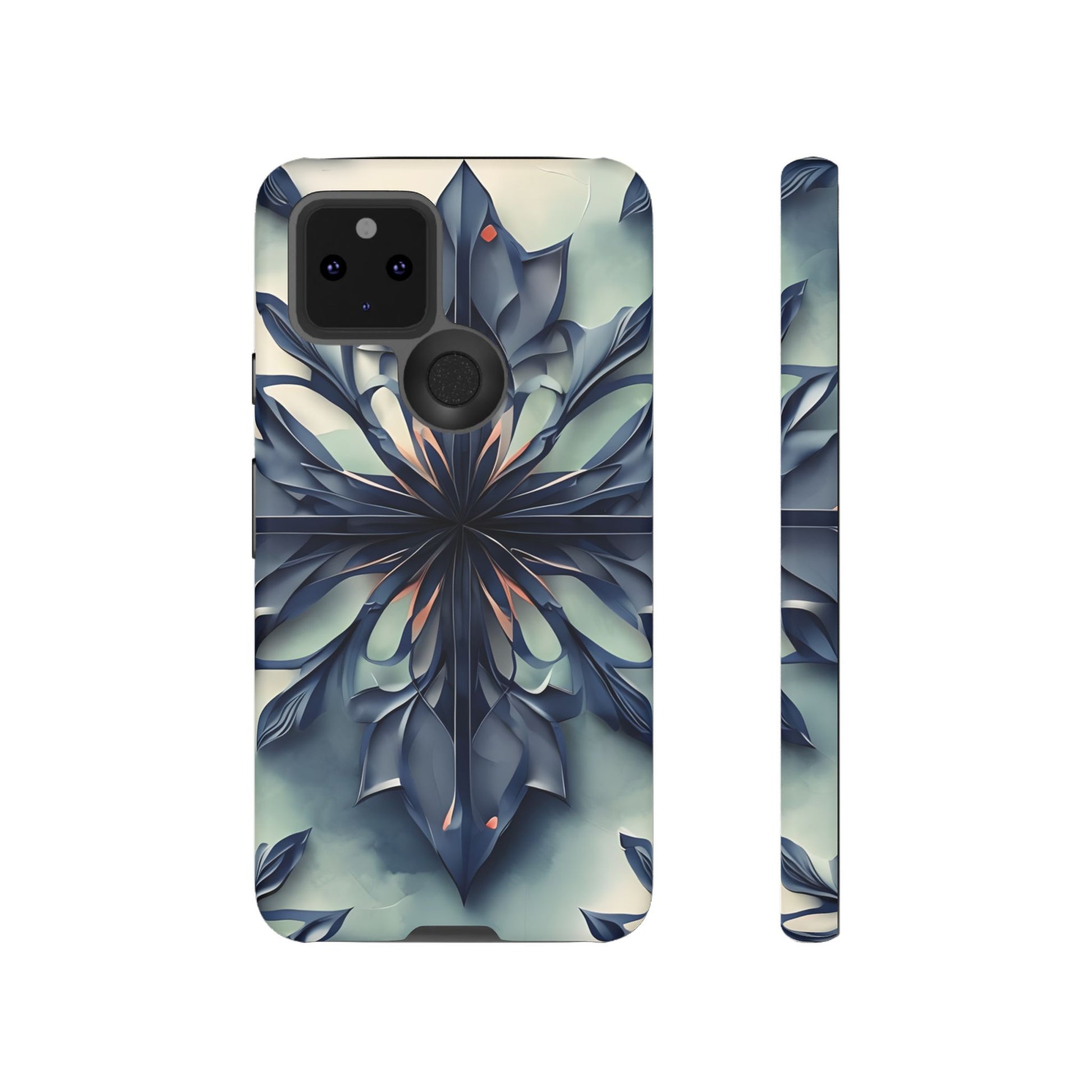 Frosted Indigo Bloom - Artistic Kaleidoscope Collection Artistic Floral - Google Pixel 5 5G Tough Phone Case - Blue Symmetrical Design
