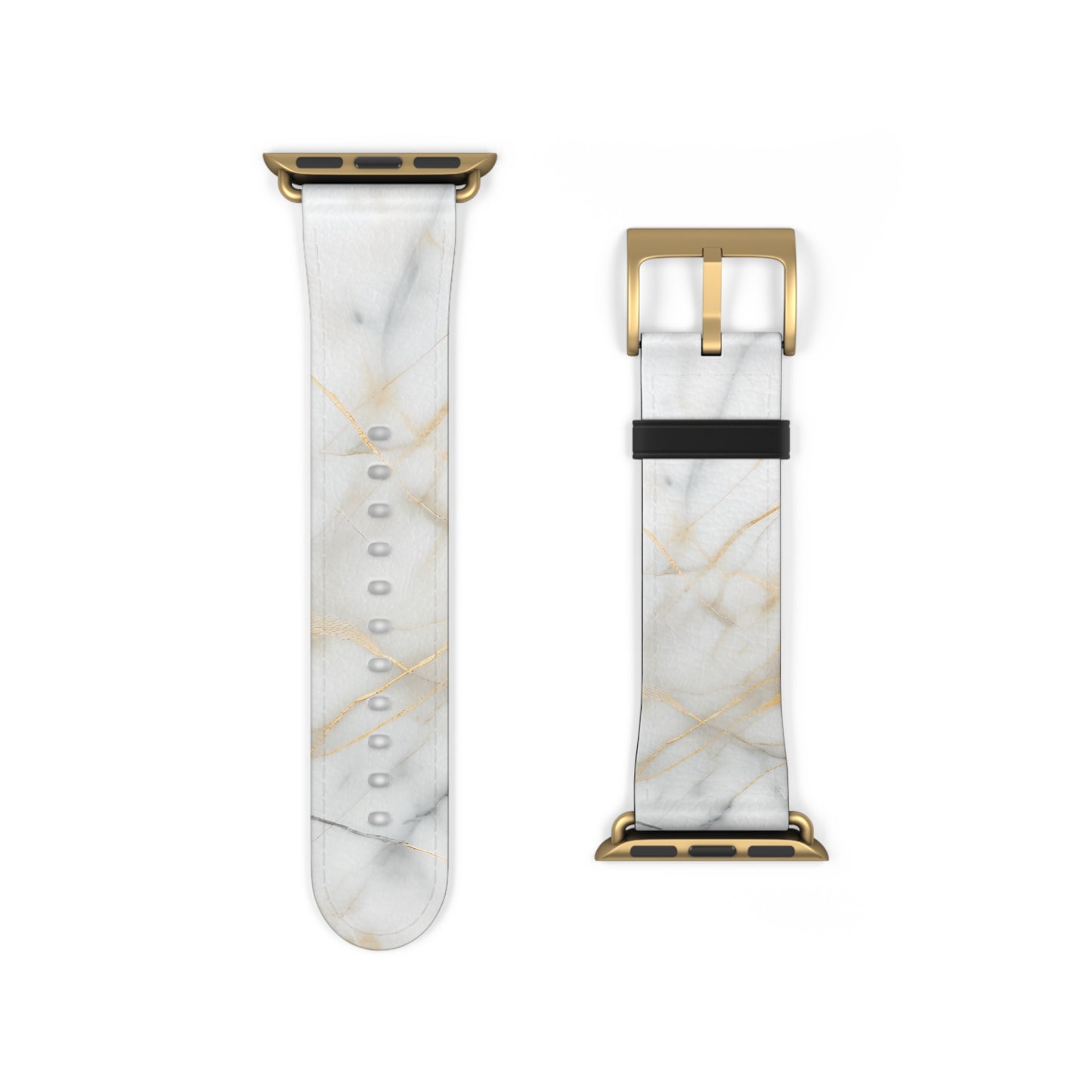 Golden Vein Apple Watch band strap with gold clasp featuring luxurious white marble artwork with gold veining