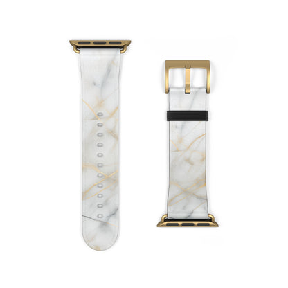 Golden Vein Apple Watch band strap with gold clasp featuring luxurious white marble artwork with gold veining