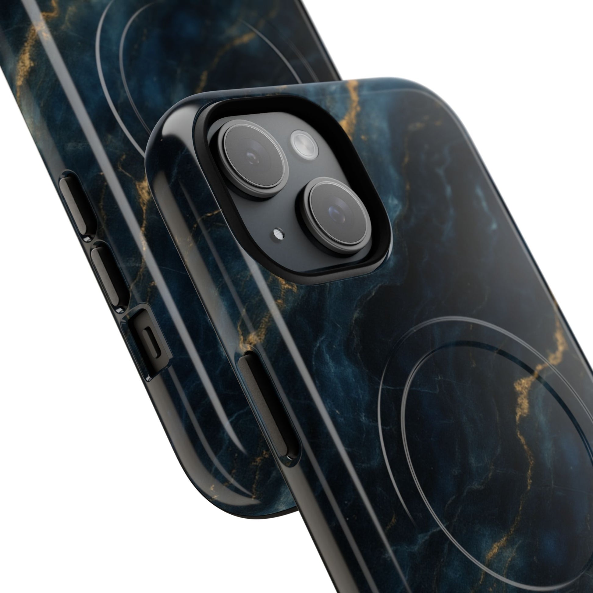 Midnight Marble MagSafe iPhone 15 Case - Deep Blue Marble Design Shockproof Cover
