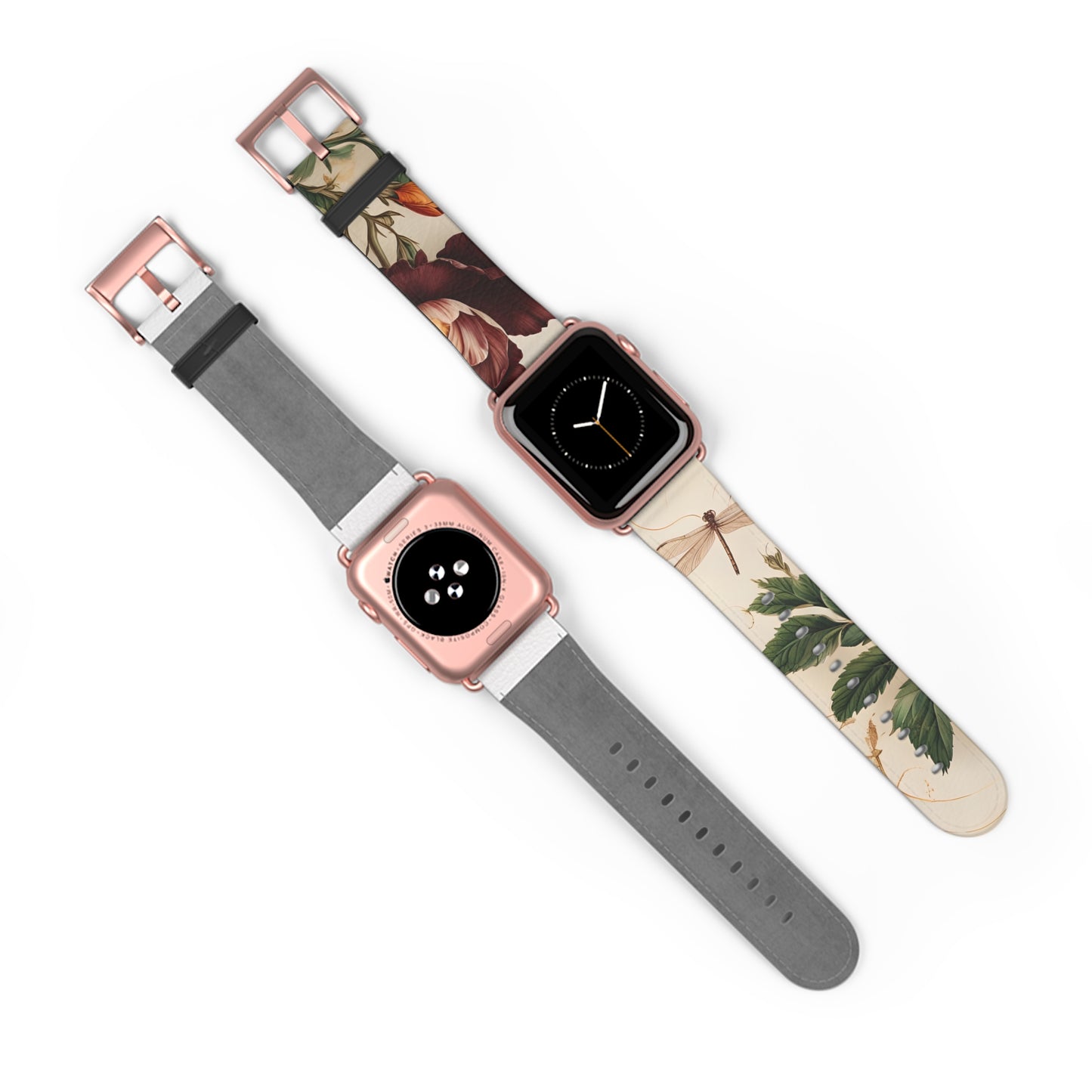 Vintage Burgundy Rose Designer Apple Watch Band - Premium Custom Strap for Series 1-9, SE & Ultra - Artistic Vegan Leather