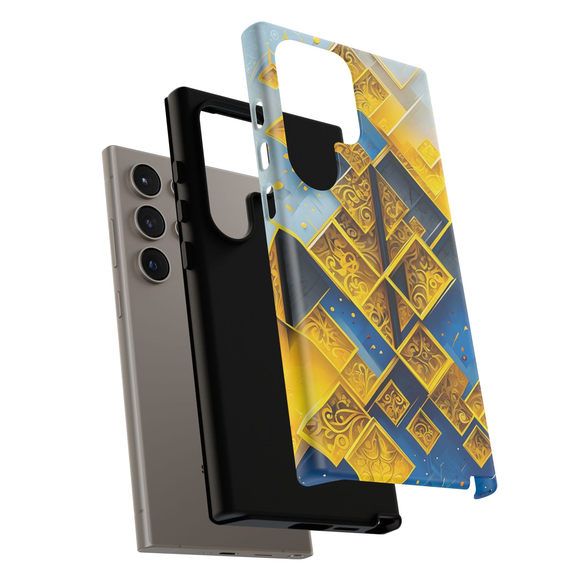 Golden Ascent Luxe Geometric Samsung Galaxy S24 Ultra Tough Case - Elegant Abstract Gold Design