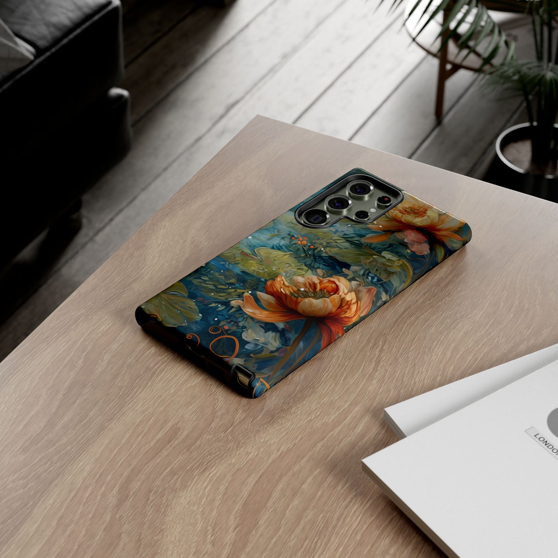 Waterlily Nocturne water lily floral Samsung Galaxy phone case lifestyle desk scene