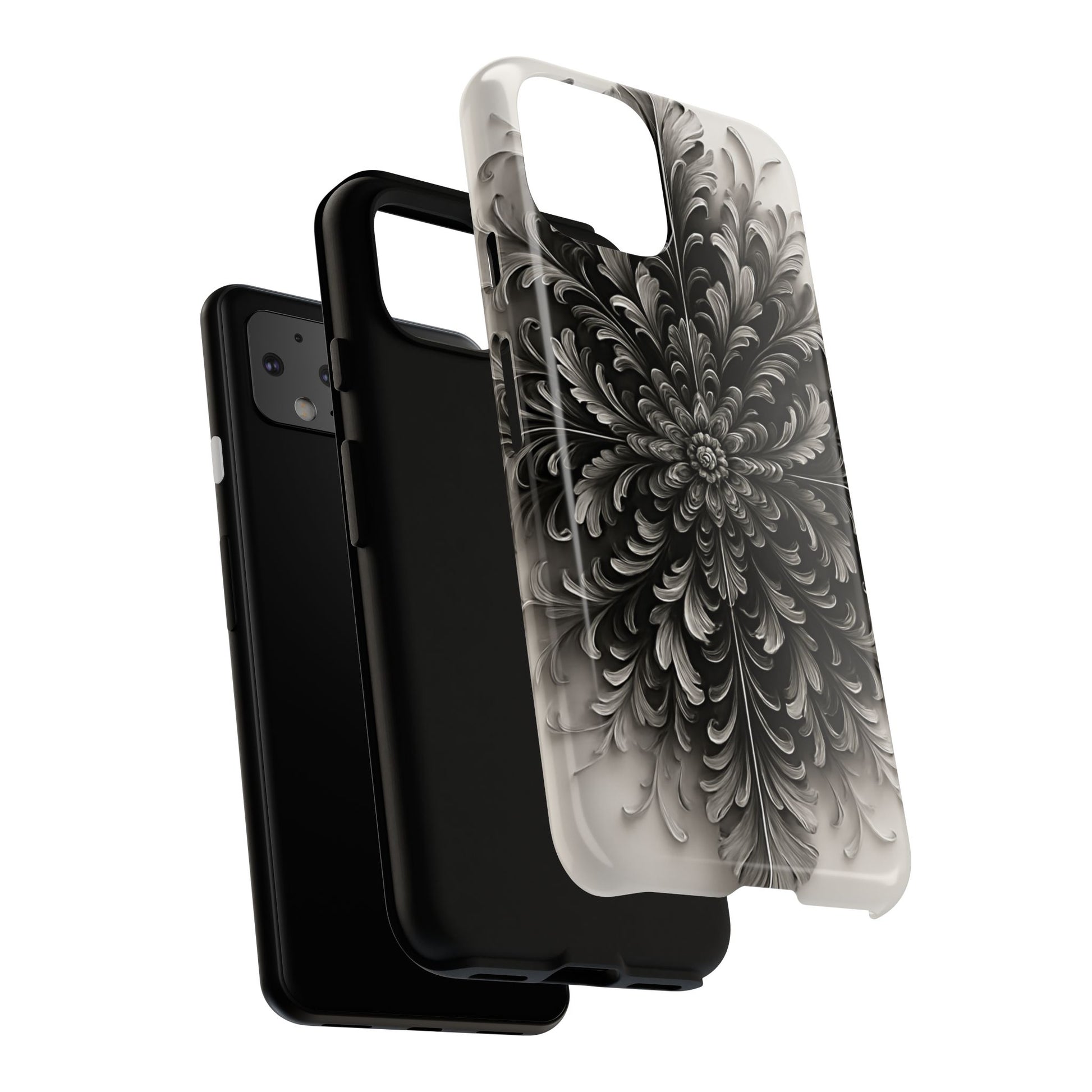 Obsidian Bloom - Elegant Black & White Google Pixel 4 Phone Case - Intricate Mandala Flower Design