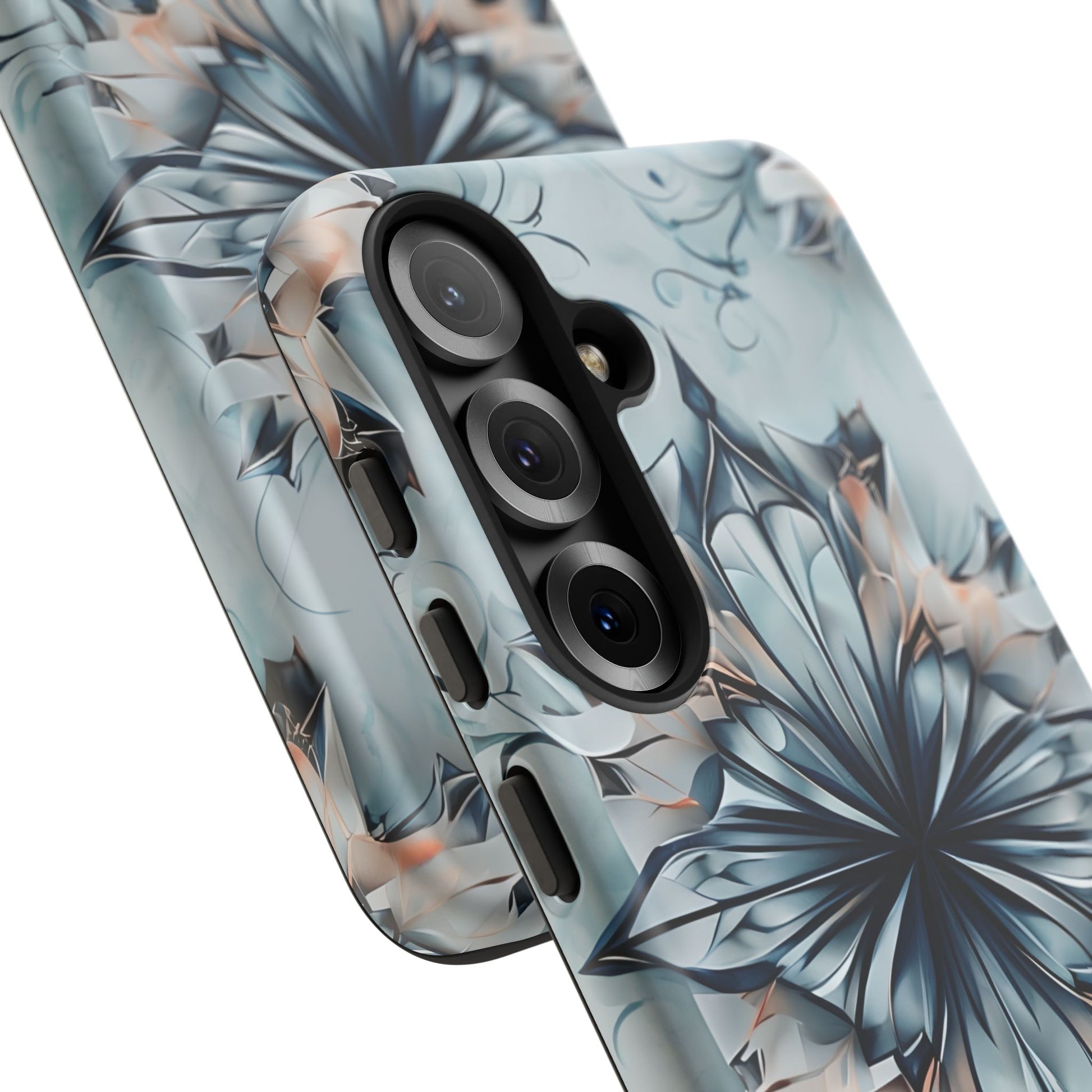 Indigo Mirage - Artistic Kaleidoscope Collection Artistic Floral - Samsung Galaxy S25 Tough Phone Case - Bold Indigo Symmetrical Design