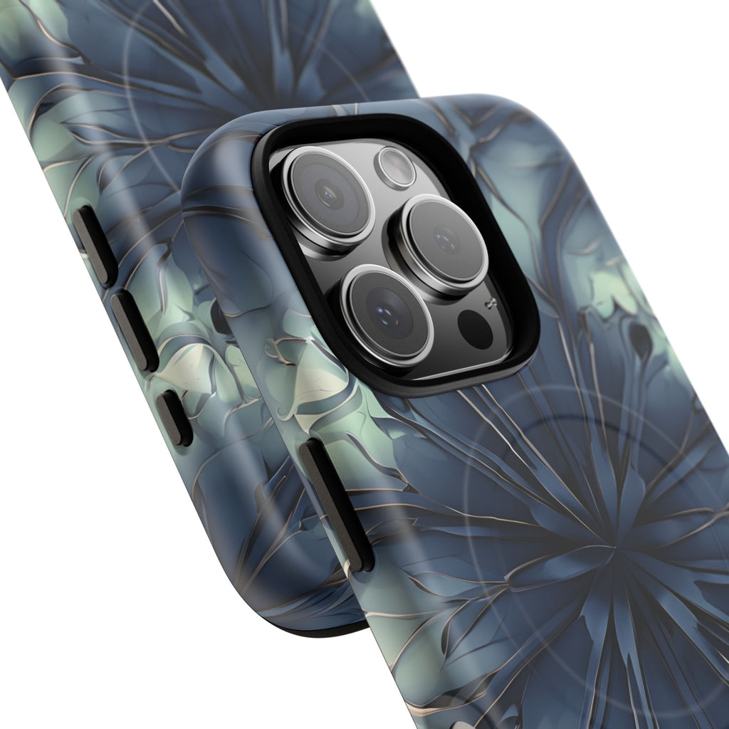 Indigo Mosaic - Artistic Kaleidoscope Collection Artistic Floral - iPhone 16 Pro MagSafe Phone Case -Bold Blue Symmetrical Design