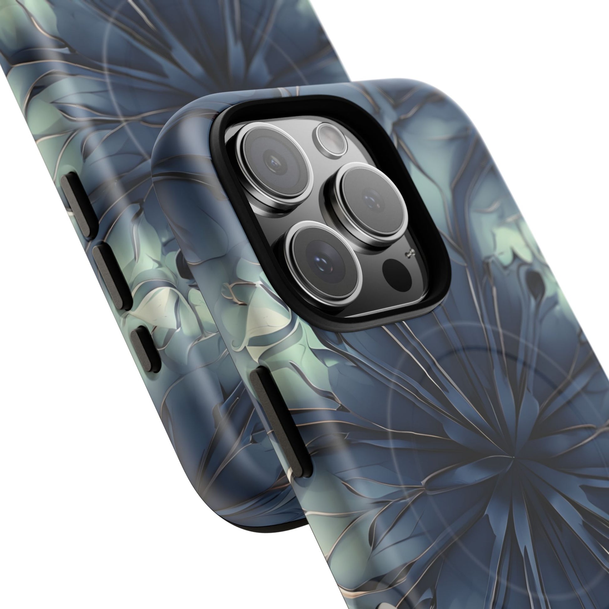 Indigo Mosaic - Artistic Kaleidoscope Collection Artistic Floral - iPhone 16 Pro MagSafe Phone Case -Bold Blue Symmetrical Design