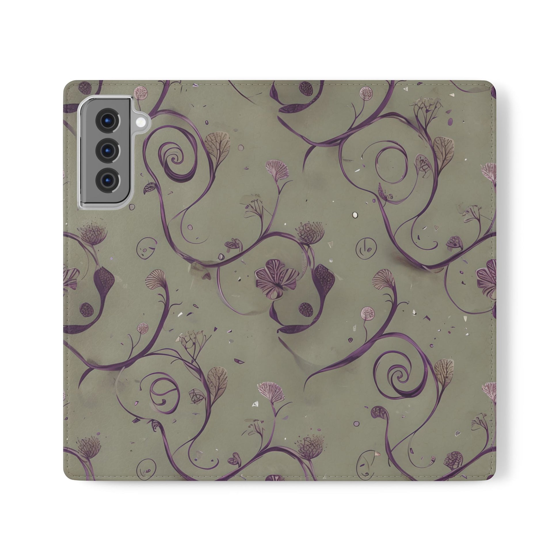 Twilight Thistle Bloom Wallet Phone Case - Elegant Purple Floral Vine Flip Cover for Samsung Galaxy S21 Plus