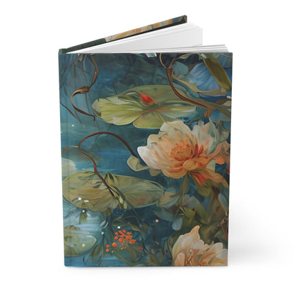 Waterlily Nocturne hardcover journal showing tranquil waterlily artwork on the cover