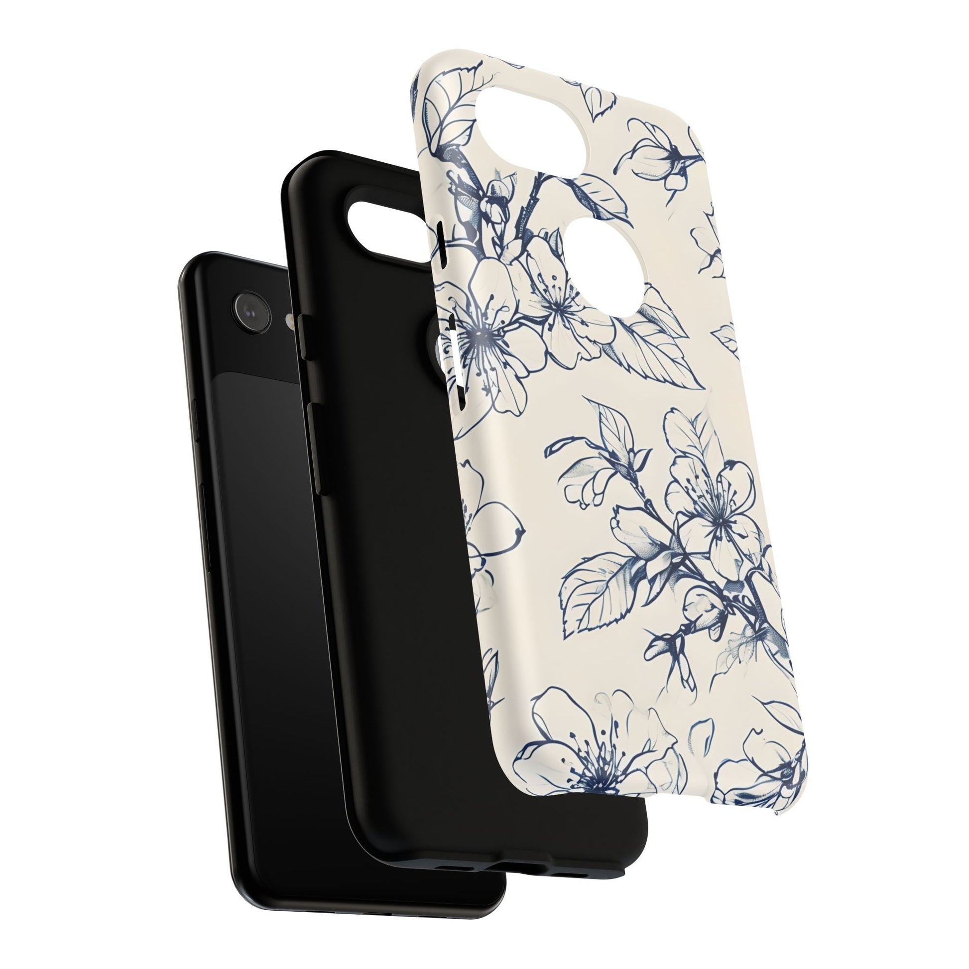 Blossom Sketch - Artistic Blue Floral Google Pixel 3a - Tough Phone Case - Hand-Drawn Botanical Design
