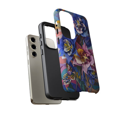 Blue Columbine Carnivale - Artistic Floral & Butterfly Samsung Ultra Tough Phone Case - Vibrant Botanical Design