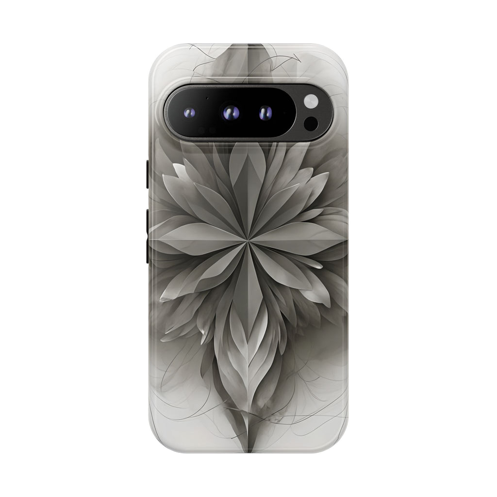 Silver Lotus - Elegant Monochrome Floral Google Pixel 9 Pro Tough Phone Case - Modern Lotus Design