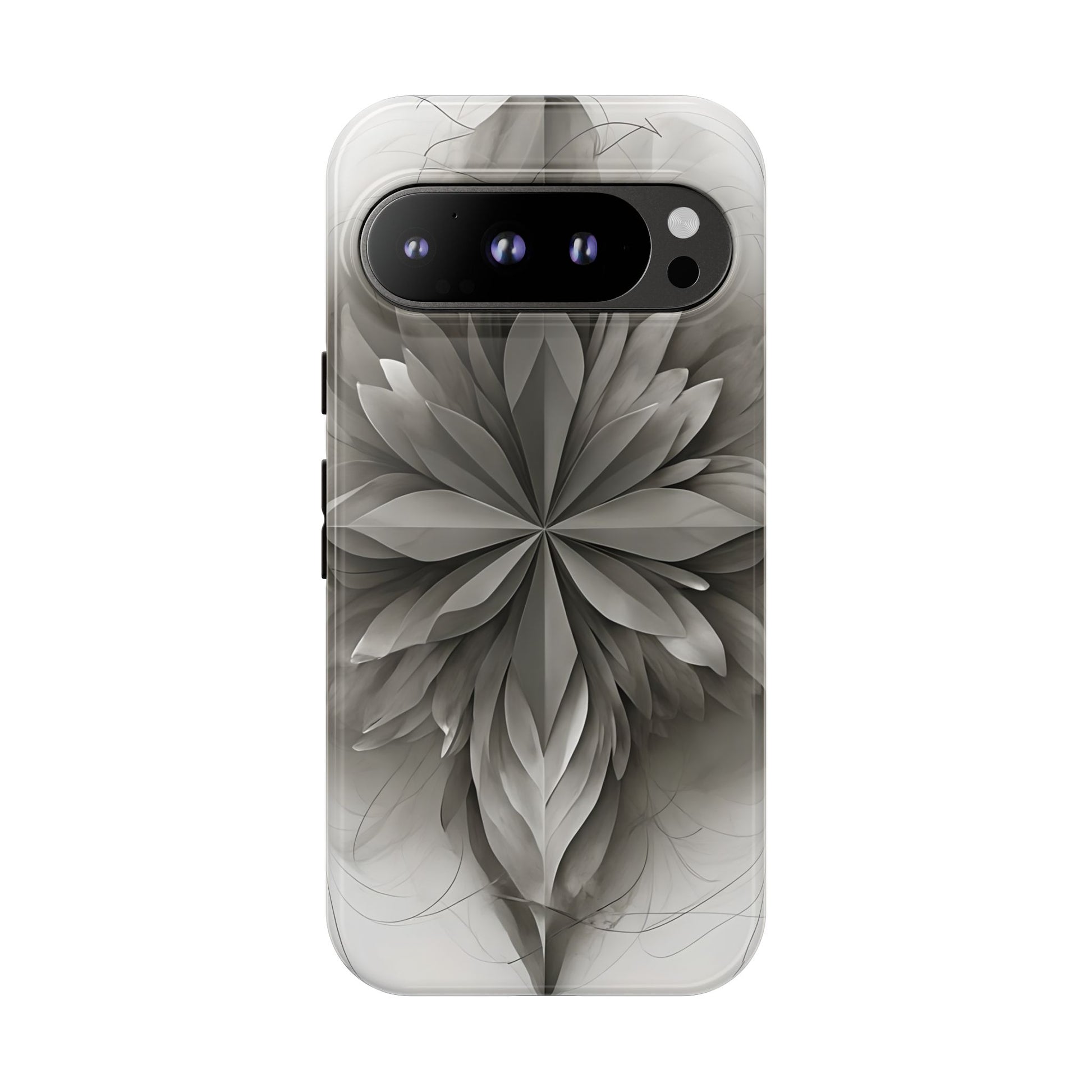 Silver Lotus - Elegant Monochrome Floral Google Pixel 9 Pro Tough Phone Case - Modern Lotus Design