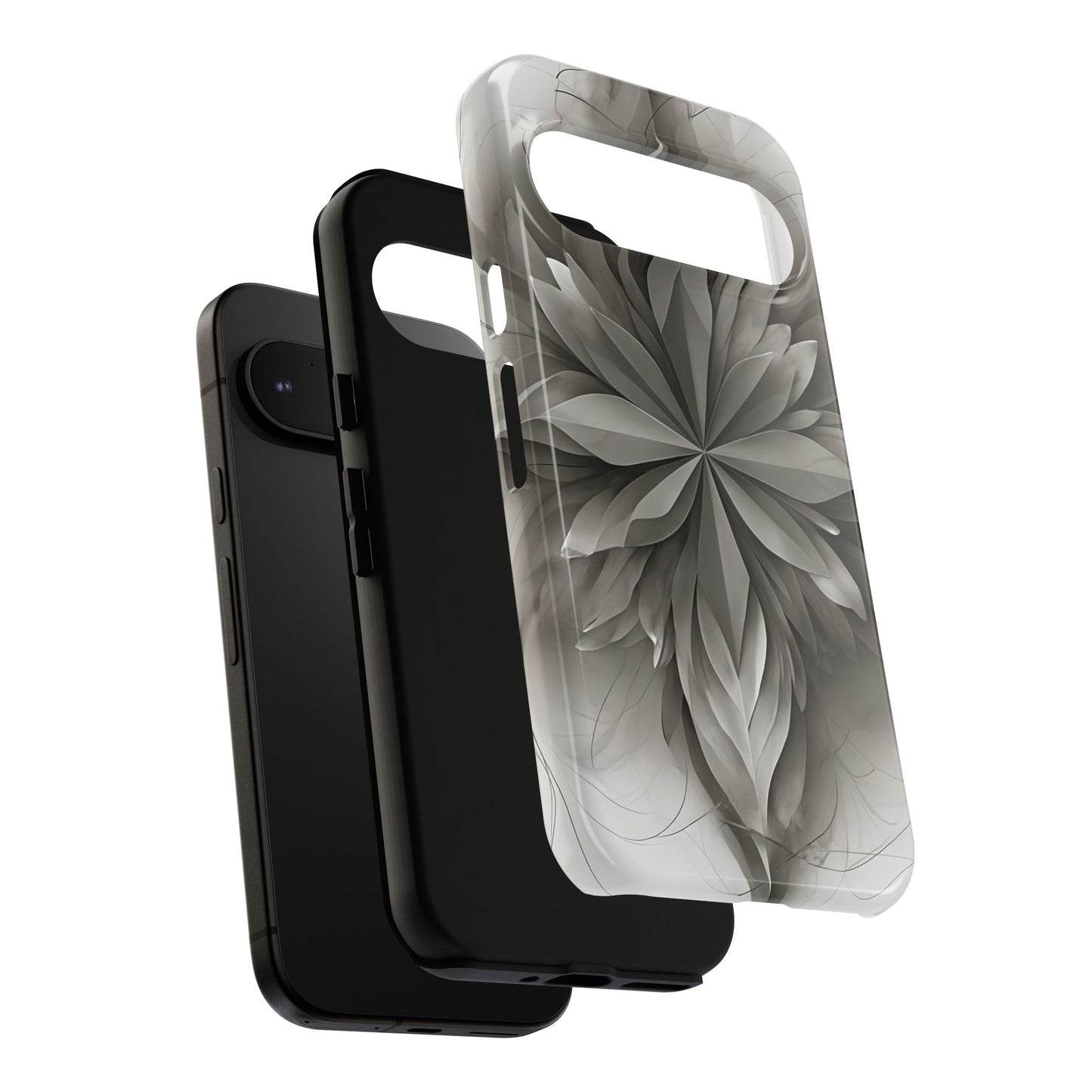 Silver Lotus - Elegant Monochrome Floral Google Pixel Tough Phone Case - Modern Lotus Design