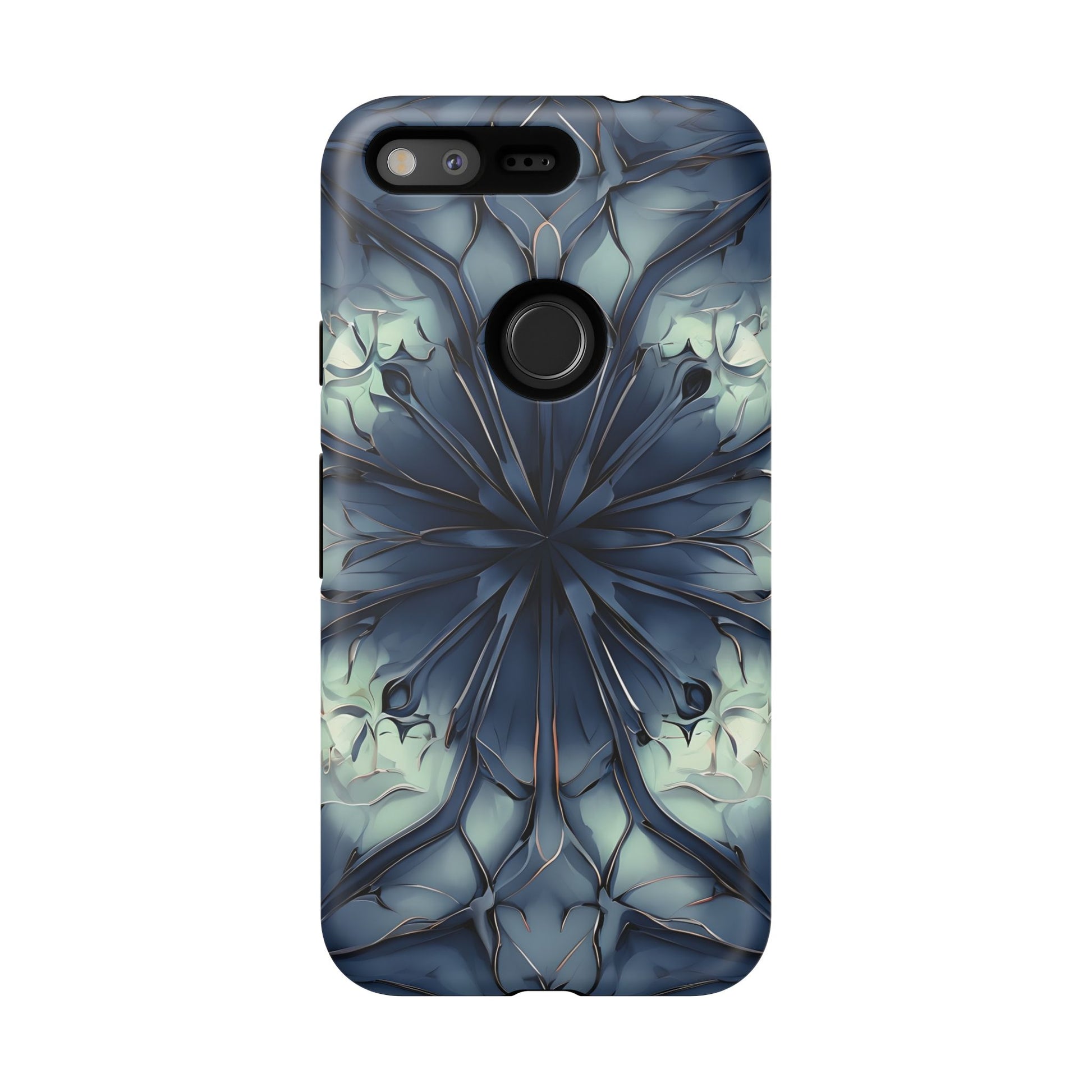 Indigo Mosaic - Artistic Kaleidoscope Collection Artistic Floral - Google Pixel Tough Phone Case - Bold Blue Symmetrical Design