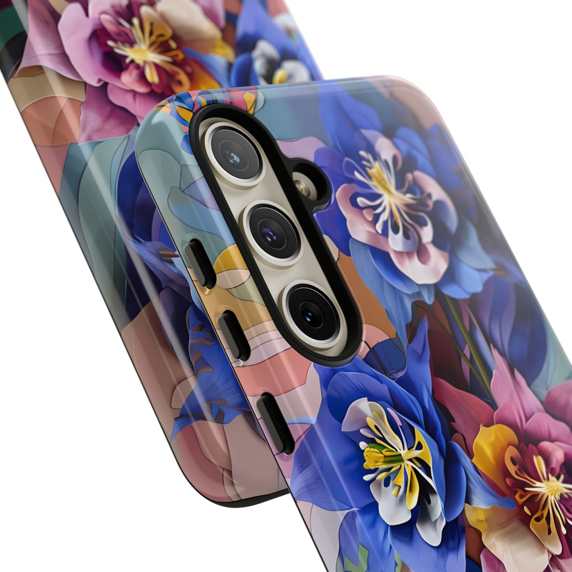 Blue Columbine Carnivale - Artistic Floral & Butterfly Samsung S24 Plus Tough Phone Case - Vibrant Botanical Design