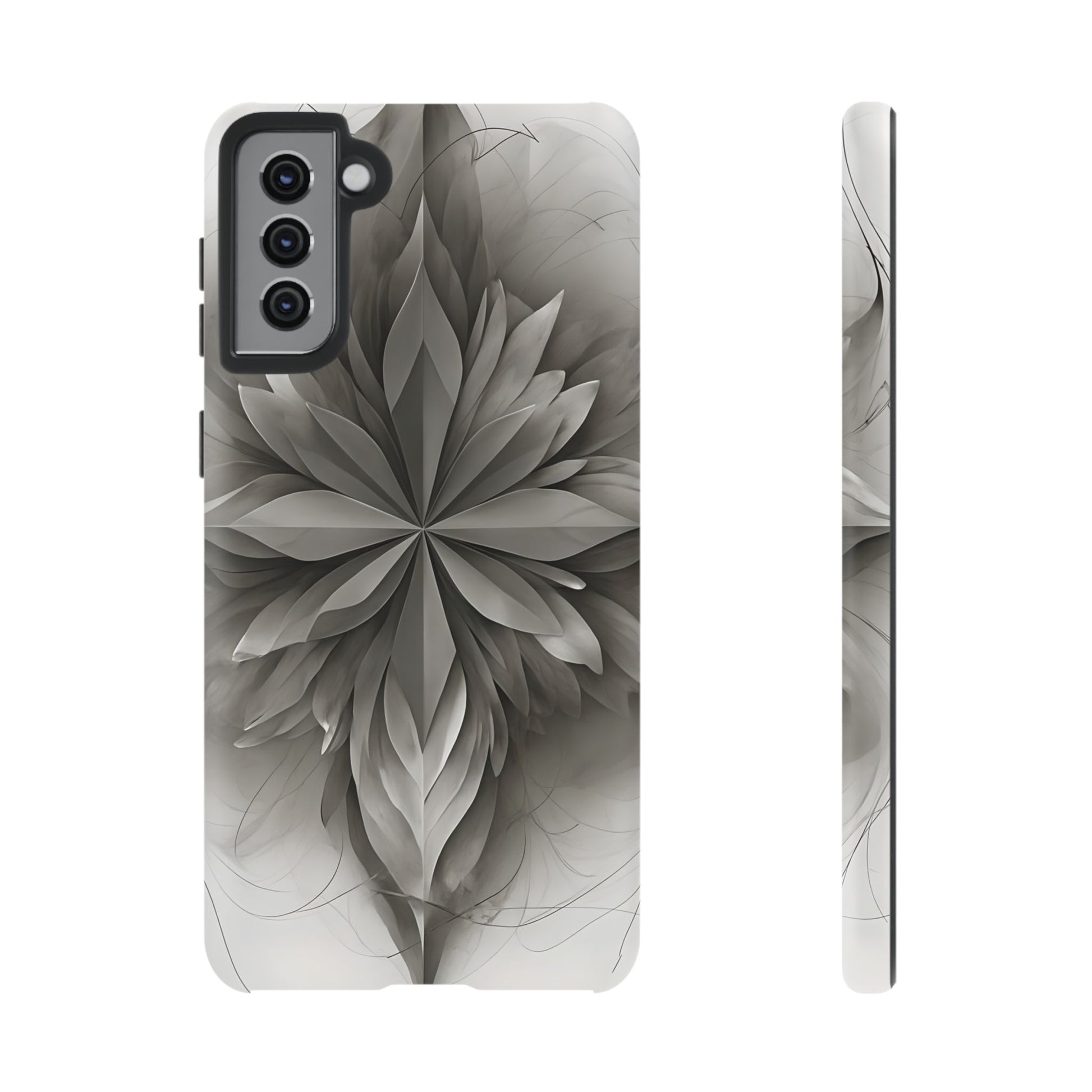 Silver Lotus - Elegant Monochrome Floral Samsung Galaxy S21 Plus Tough Phone Case - Modern Lotus Design