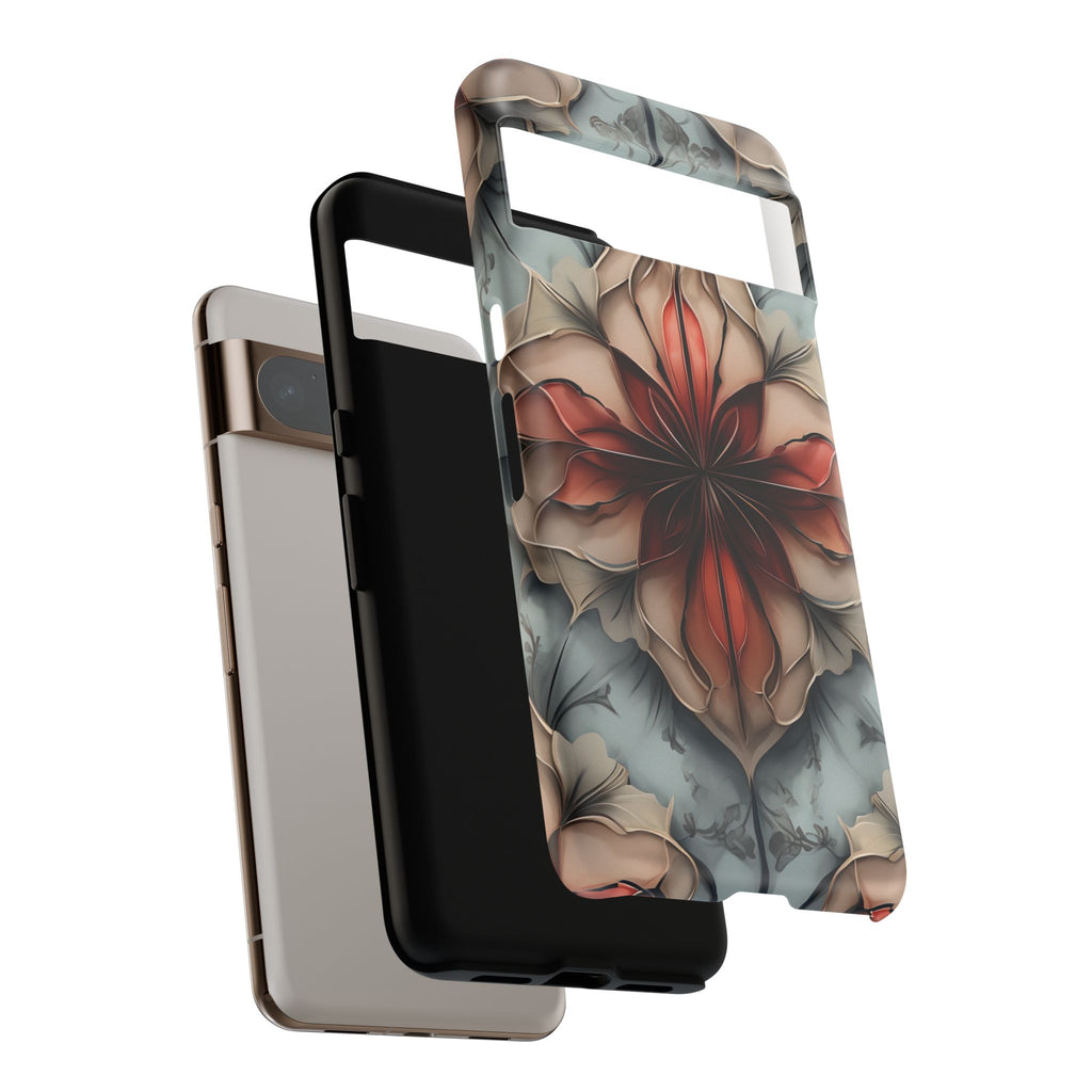 Ember Bloom - Kaleidoscope Collection Artistic Floral - Google Pixel 8 Pro Tough Phone Case - Fiery Symmetrical Design