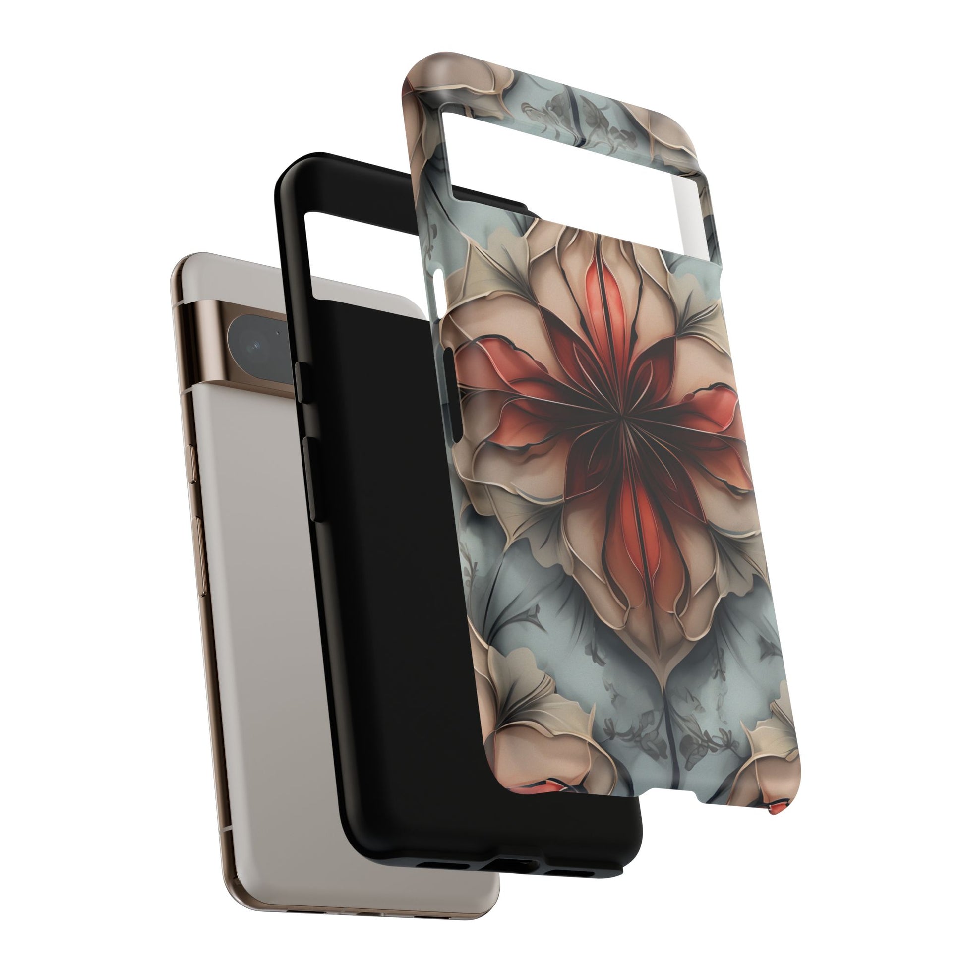 Ember Bloom - Kaleidoscope Collection Artistic Floral - Google Pixel 8 Pro Tough Phone Case - Fiery Symmetrical Design