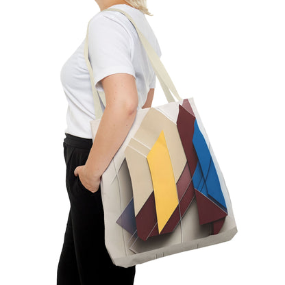 Chromatic Construct Tote Bag (16x16 & 18x18)- Bold Geometric Colorblock on Beige Canvas, Reusable & Eco-Friendly