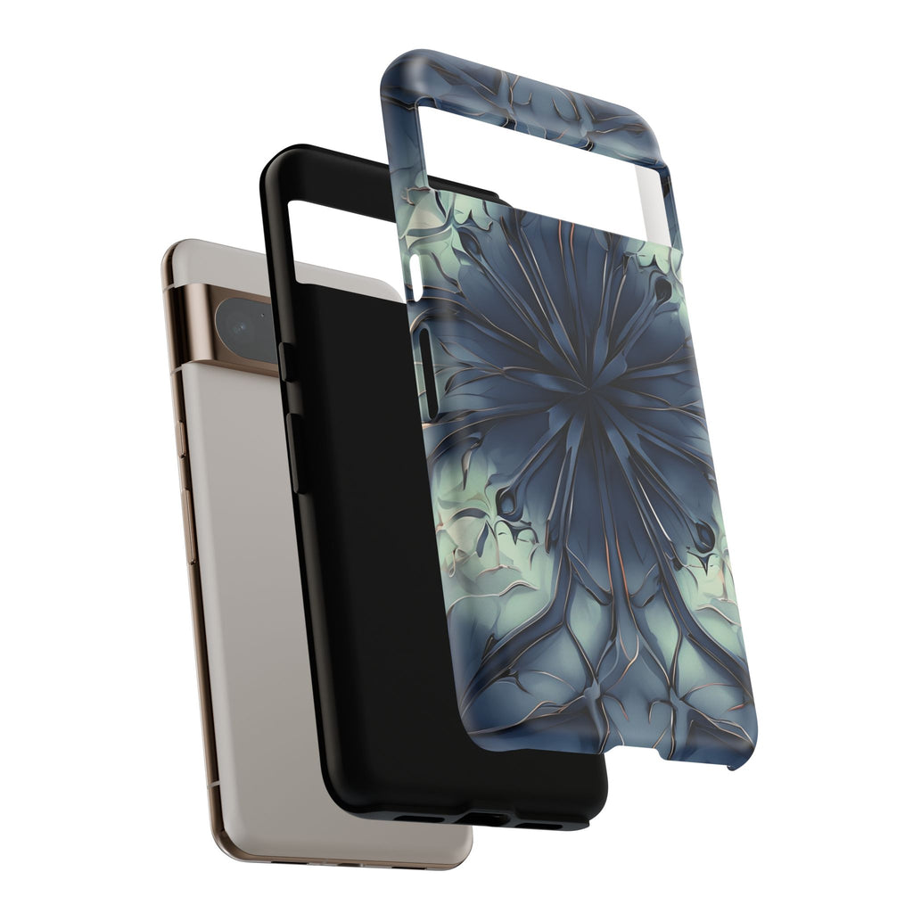 Indigo Mosaic - Artistic Kaleidoscope Collection Artistic Floral - Google Pixel 8 Pro Tough Phone Case - Bold Blue Symmetrical Design