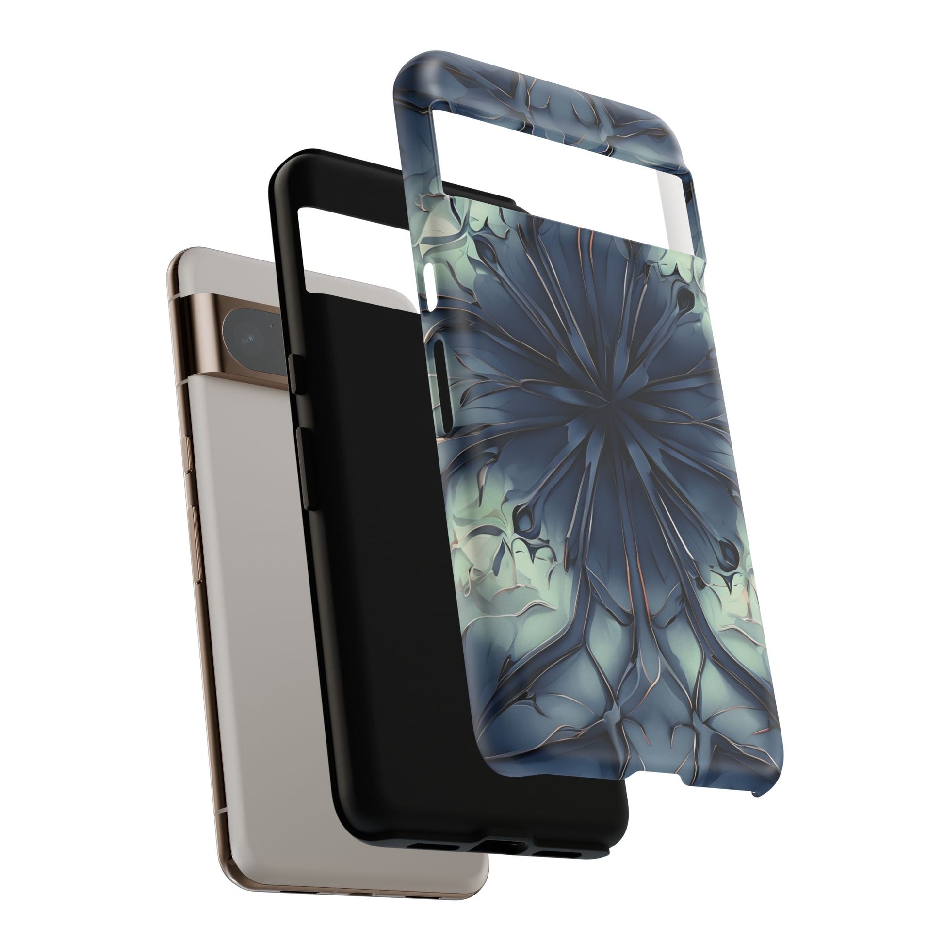 Indigo Mosaic - Artistic Kaleidoscope Collection Artistic Floral - Google Pixel 8 Pro Tough Phone Case - Bold Blue Symmetrical Design