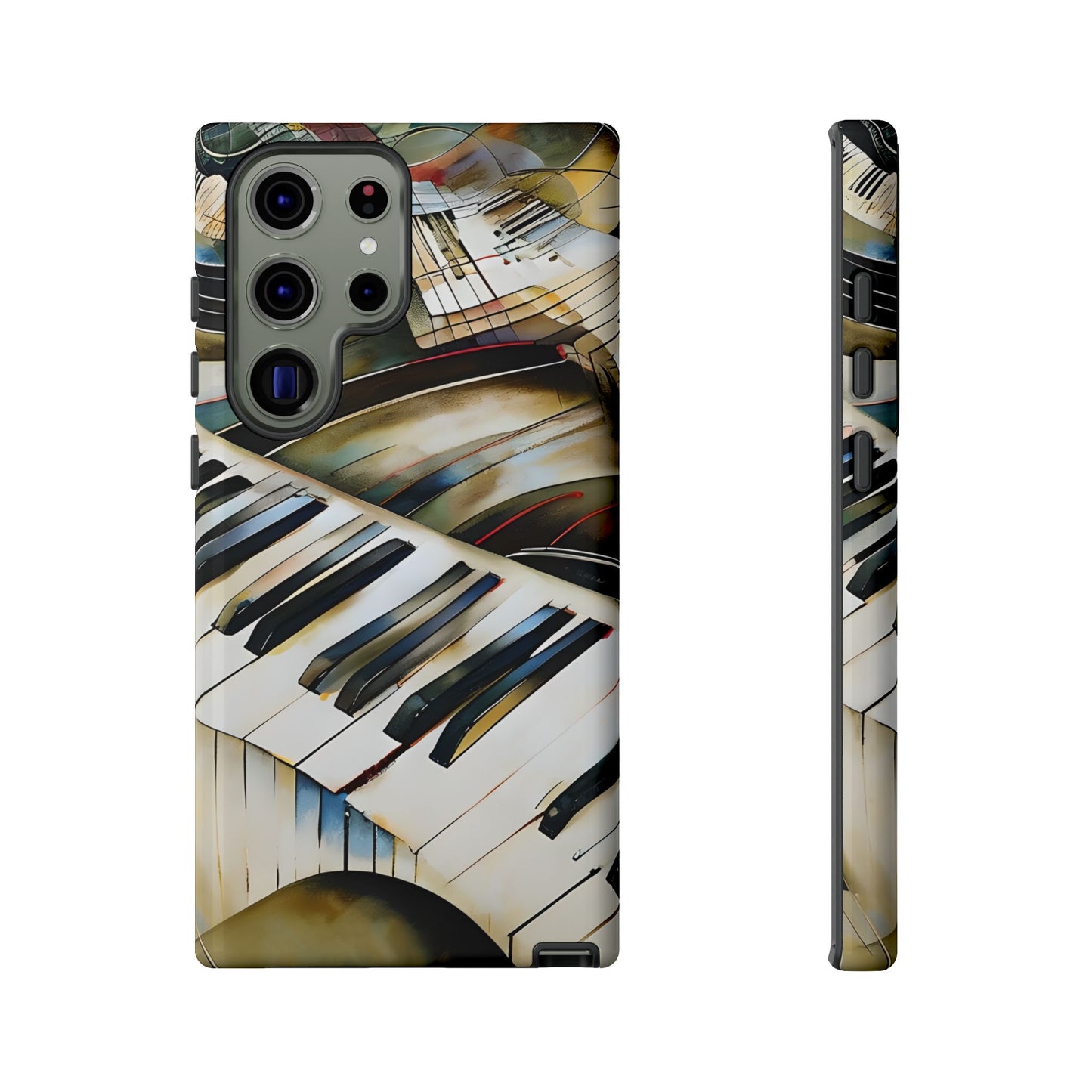 Ivory Cascade piano keys wraparound Samsung Galaxy phone case front and side view