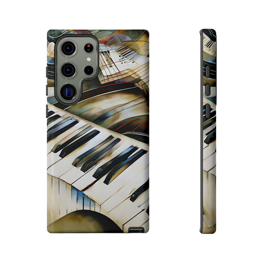 Ivory Cascade piano keys wraparound Samsung Galaxy phone case front and side view