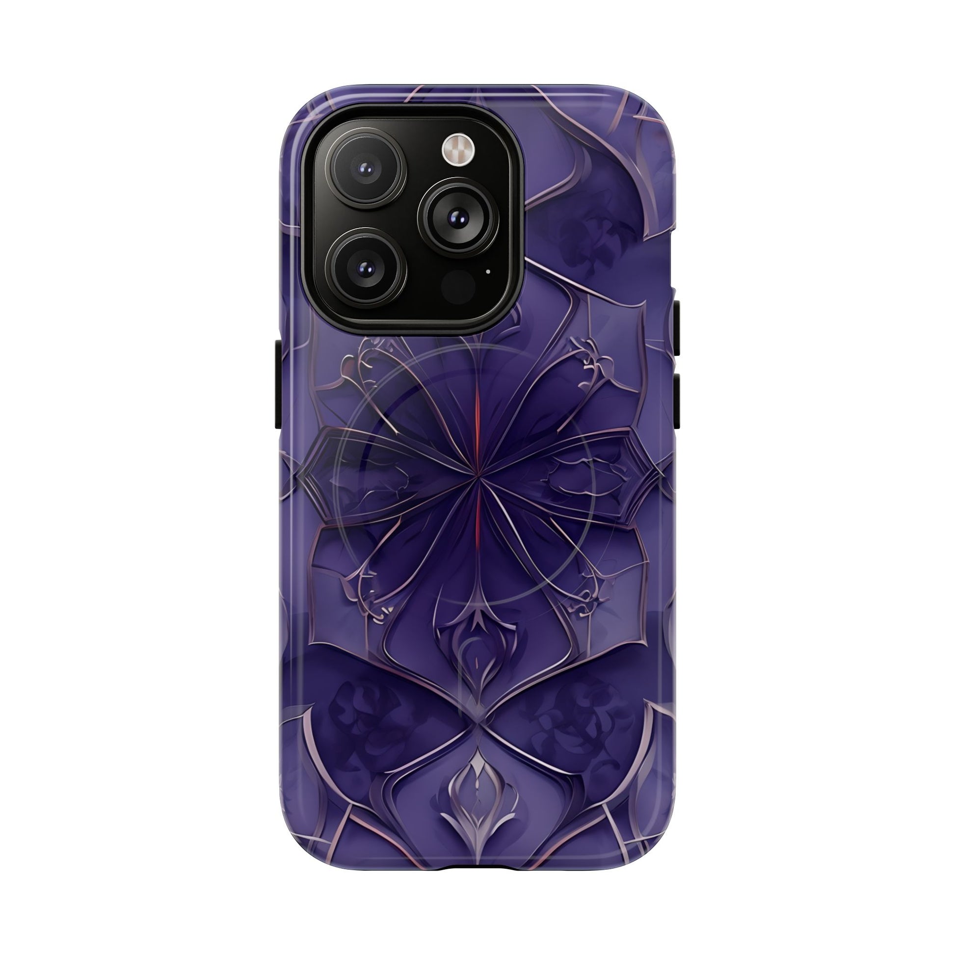 Violet Nebula - Kaleidoscope Collection Artistic Floral Burst - iPhone 14 Pro MagSafe Phone Case -Bold Purple Symmetrical Design