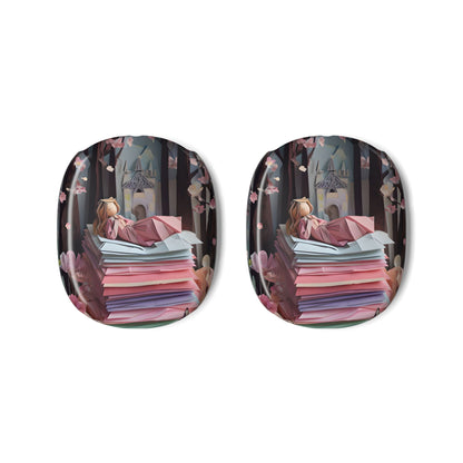 A Good Night’s Sleep AirPods Max ear cup covers featuring dreamy pastel illustration with layered origami papers, and night sky, flat product view