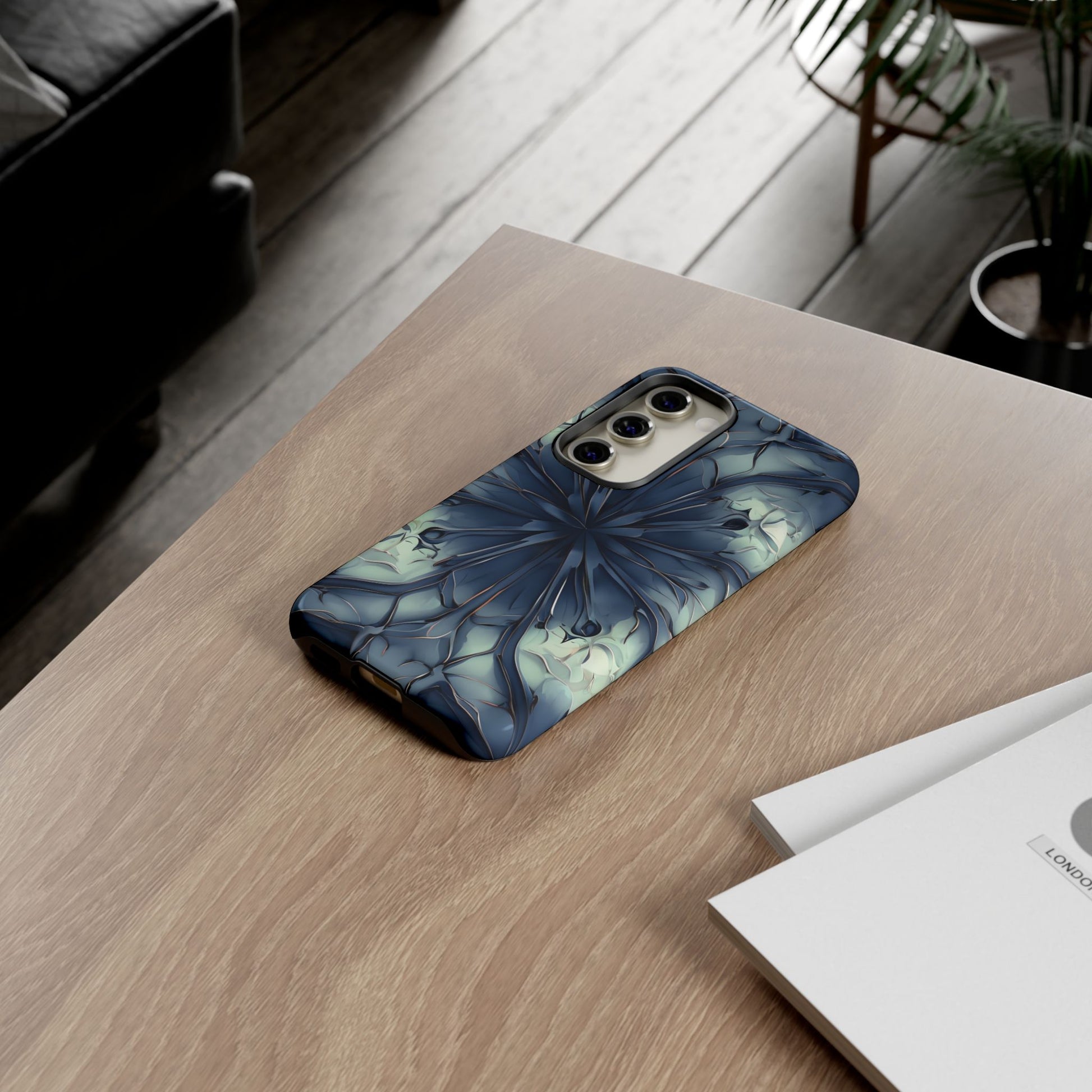 Indigo Mosaic - Artistic Kaleidoscope Collection Artistic Floral - Samsung Galaxy S23 Tough Phone Case - Bold Blue Symmetrical Design