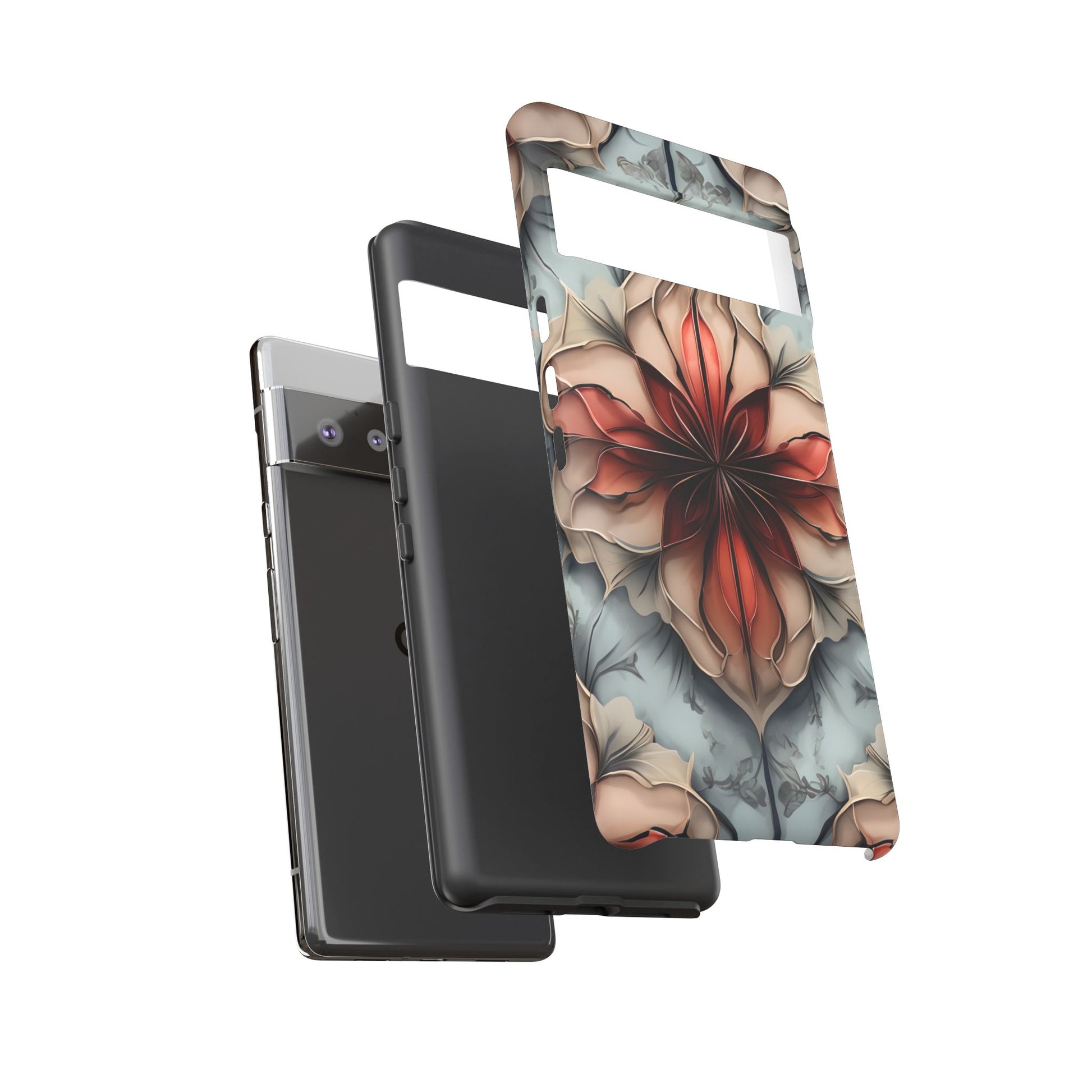 Ember Bloom - Kaleidoscope Collection Artistic Floral - Google Pixel 6 Pro Tough Phone Case - Fiery Symmetrical Design