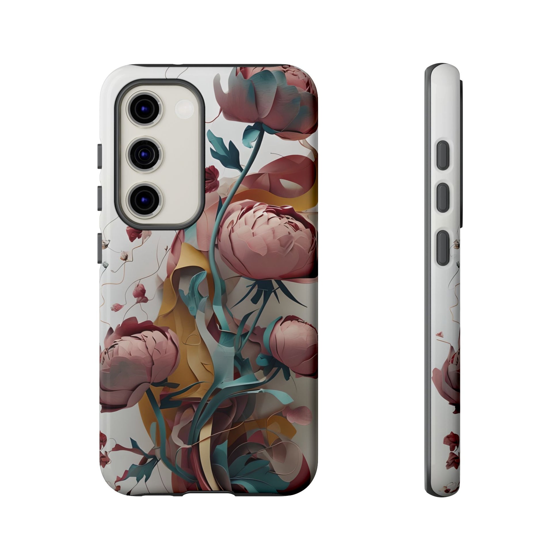 Blushing Peony Veil - Elegant Painterly Floral Samsung Galaxy S23 Tough Phone Case - Soft Blush & Teal Peony Design