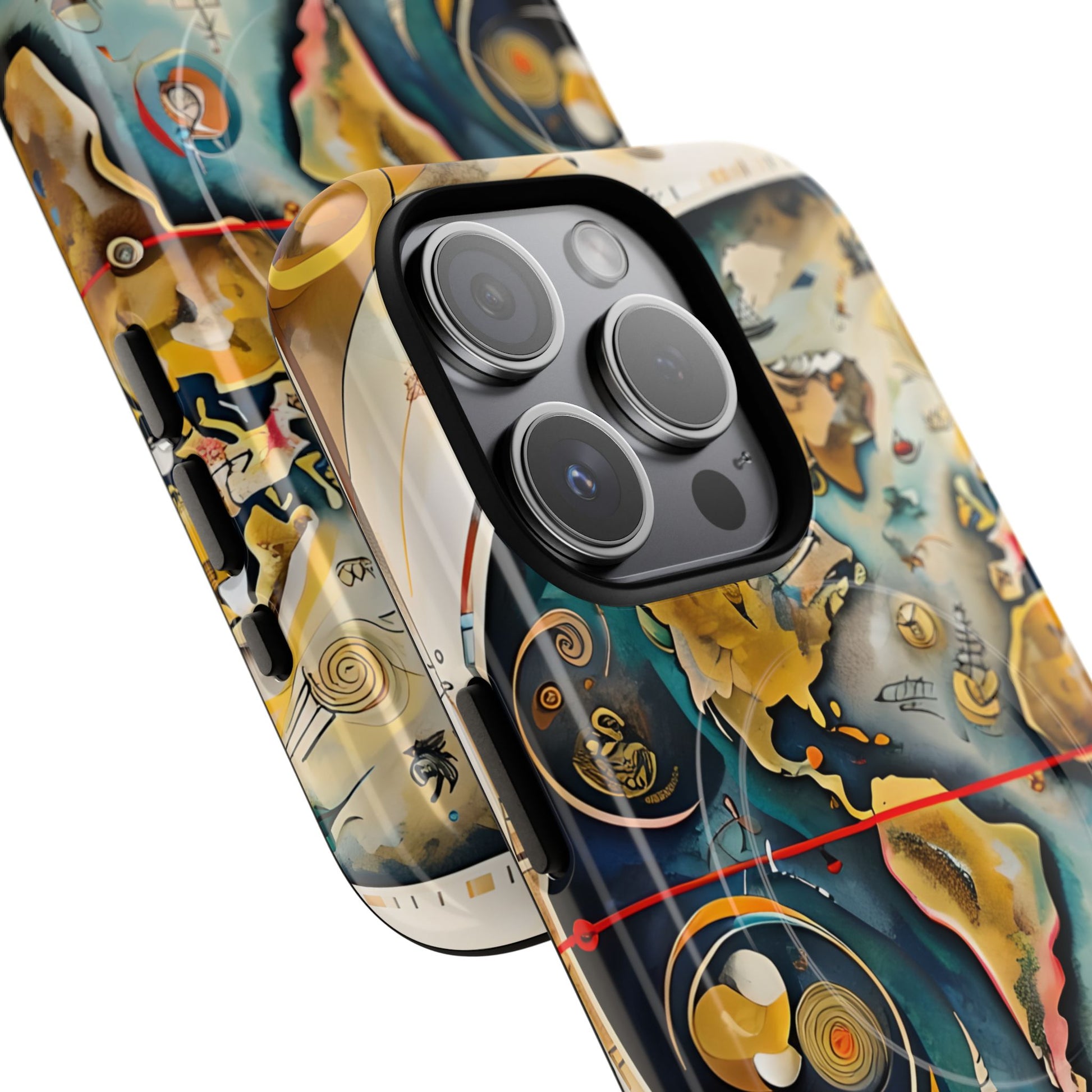 Celestial Map iPhone 15 Pro MagSafe Phone Case -Vintage Nautical World Map, Artistic Blue & Gold