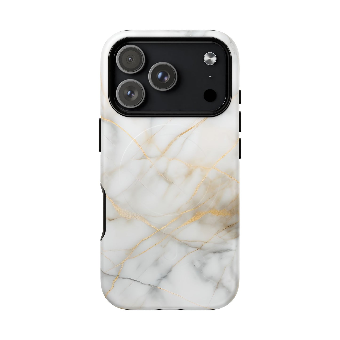 Golden Vein iPhone MagSafe Phone Case -White Neutral Marble Design