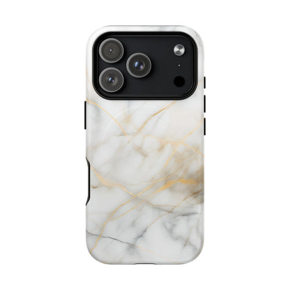 Golden Vein iPhone MagSafe Phone Case -White Neutral Marble Design