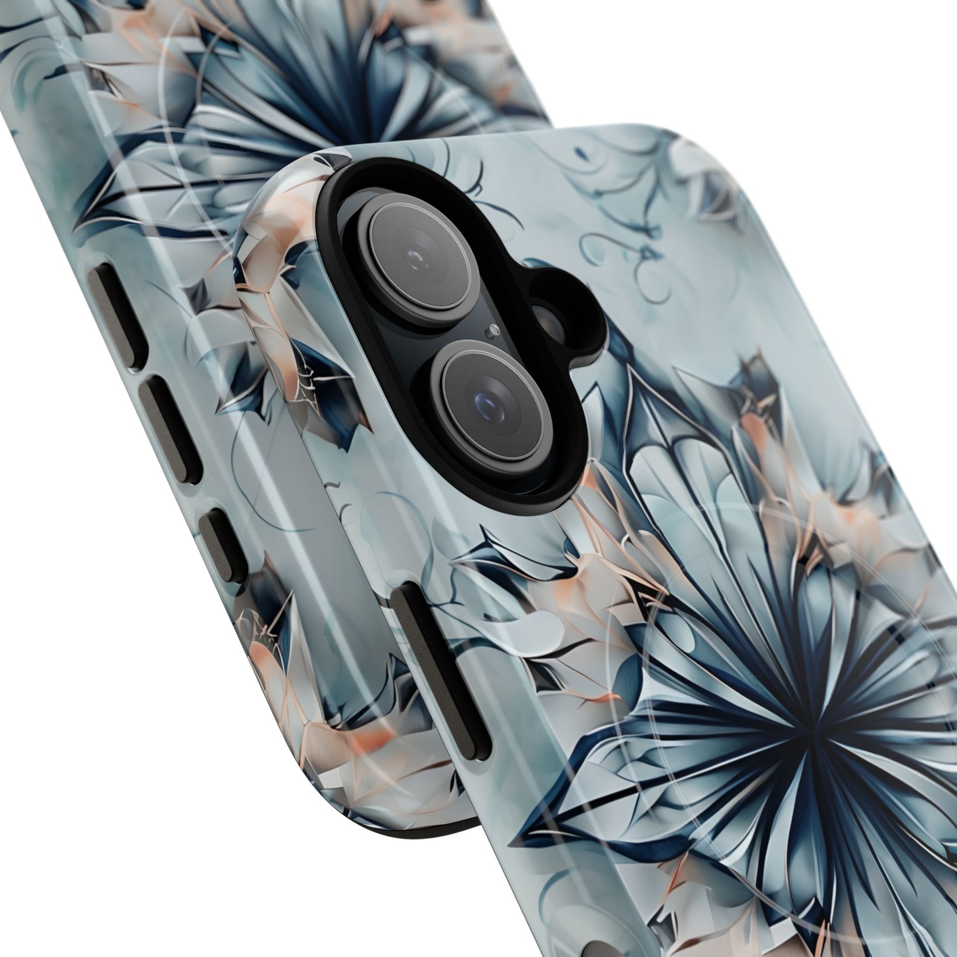 Indigo Mirage - Artistic Kaleidoscope Collection Artistic Floral - iPhone 16 MagSafe Phone Case -Bold Indigo Symmetrical Design