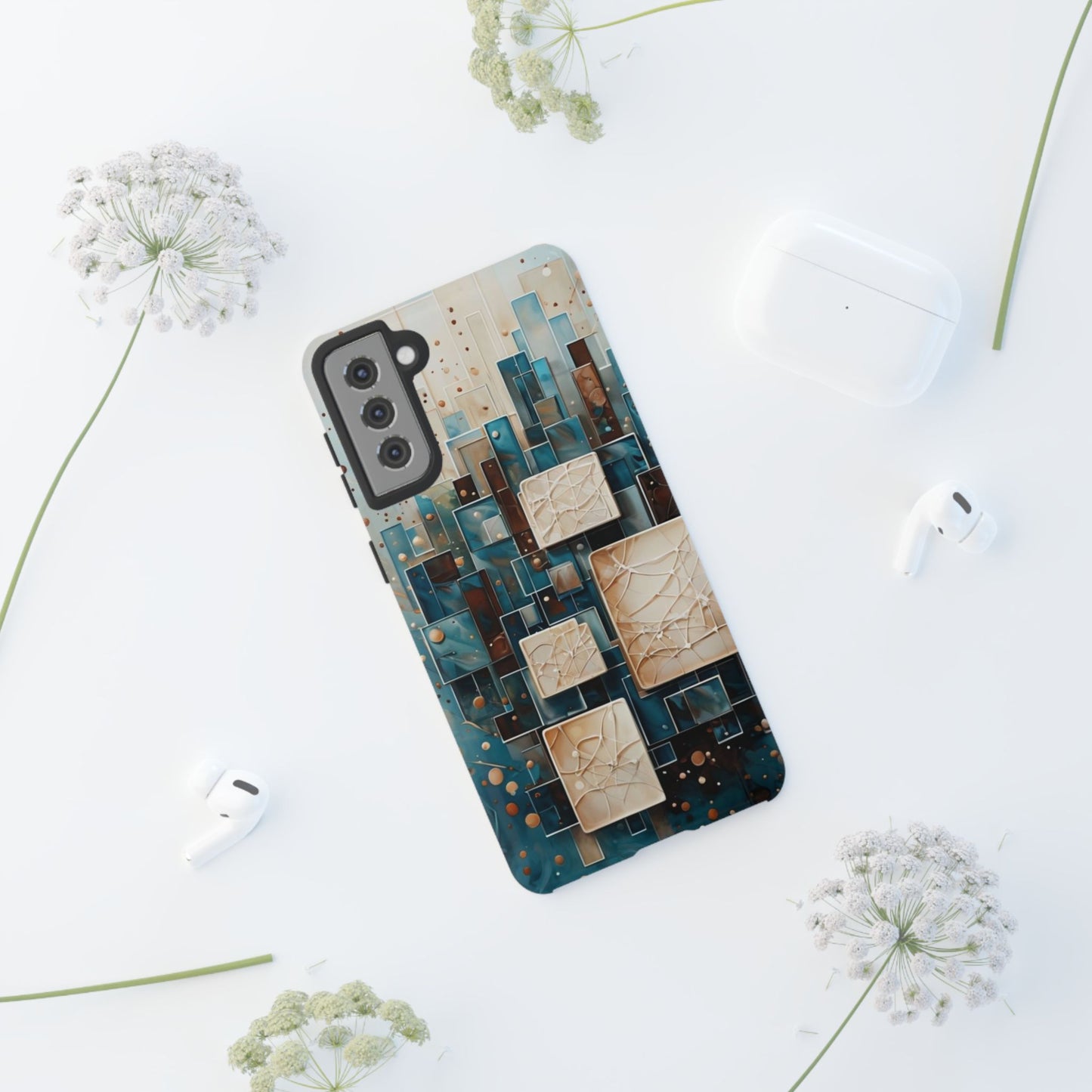 Architectural Drift Samsung Galaxy Case - Modern Geometric Teal & Parchment Design