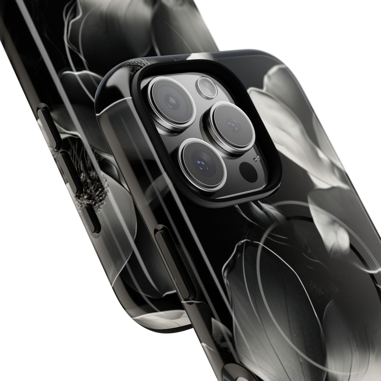 Monochrome Magnolia - Elegant Black & White Floral iPhone MagSafe Phone Case - Artistic Magnolia Design