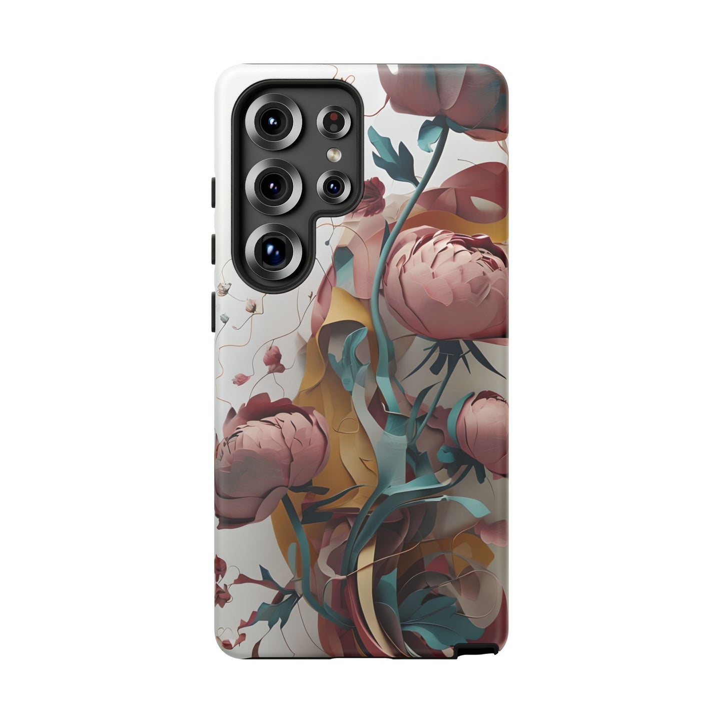 Blushing Peony Veil - Elegant Painterly Floral Samsung Galaxy Tough Phone Case - Soft Blush & Teal Peony Design
