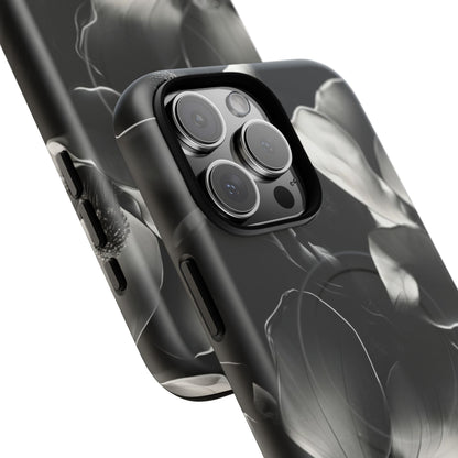 Monochrome Magnolia - Elegant Black & White Floral iPhone MagSafe Phone Case - Artistic Magnolia Design